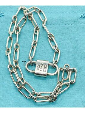 Tiffany & Co Sterling Silver 925 Double Lock Necklace Opens